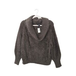 Express Cowl Neck Eyelash Knit Sweater Womens Medium Brown NWT‎ Fuzzy
